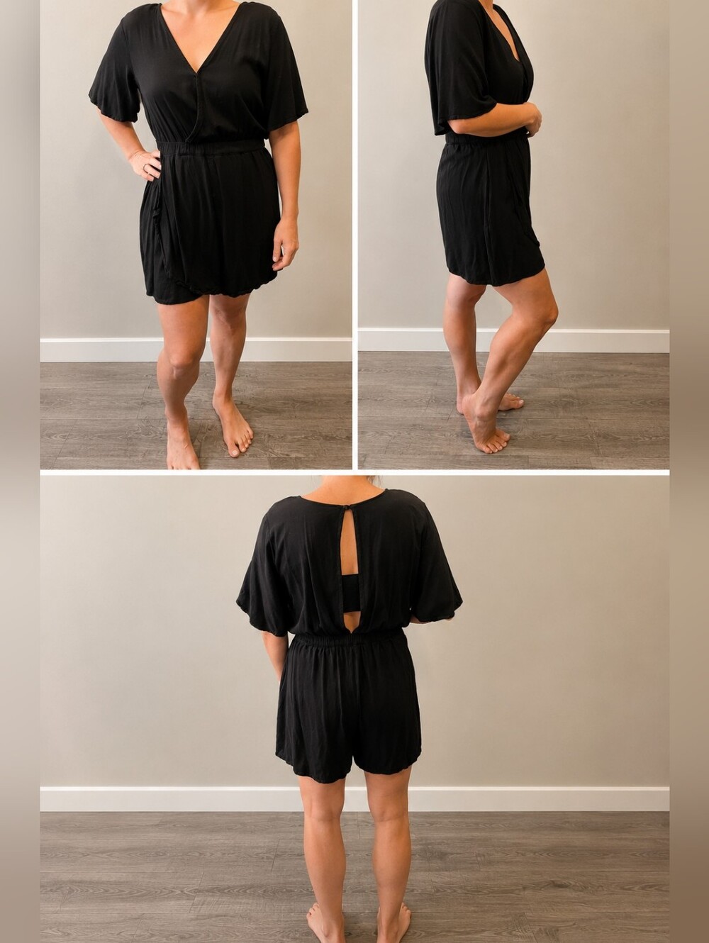 Black Wrap-Style Women’s Romper Skort
